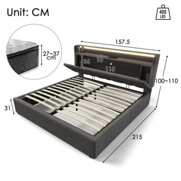 Grey Upholstered 140 x 200 cm Bed with Spring Mattress