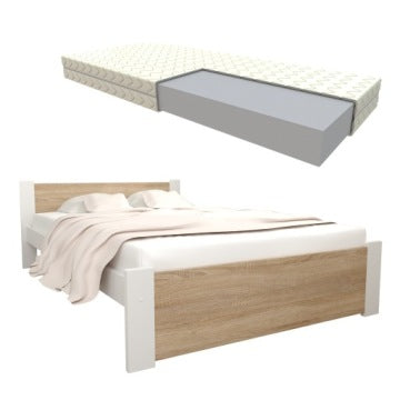 Sonoma Oak D3 Double Bed Set 160 x 200 cm with Mattress and Slat Base