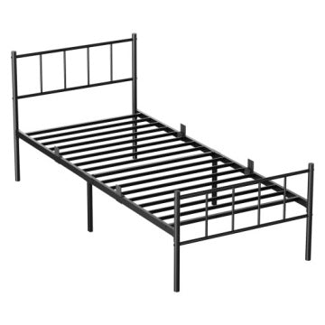 Rectangular 90 x 200 cm Metal Bed Frame with Vertical Rail Design