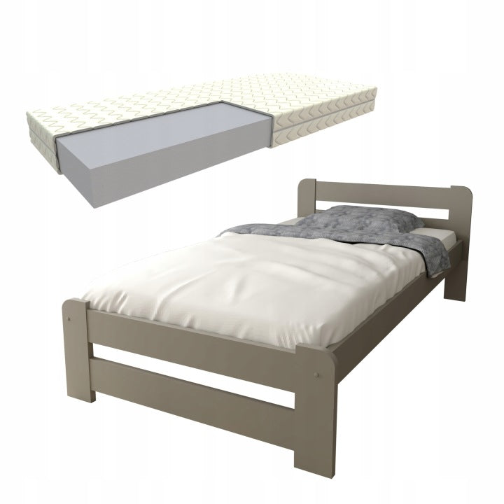 Euro Grey Single Wooden Bed 100 x 200 cm with Foam Mattress and Slat Base