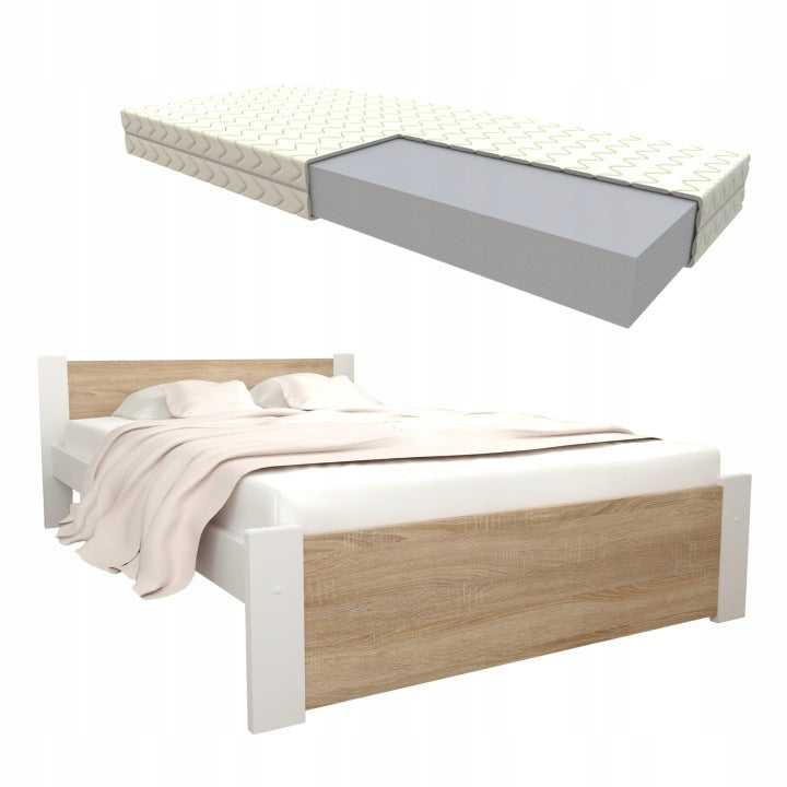 Sonoma Oak D3 Double Bed Set 160 x 200 cm with Mattress and Slat Base