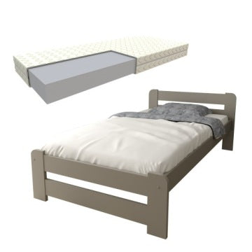 Euro Grey Single Wooden Bed 90 x 200 cm with Foam Mattress and Slat Base