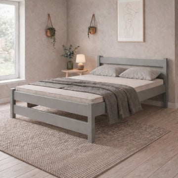 Kamil Grey Single Wooden Bed 90 x 200 cm with Foam Mattress and Slat Base