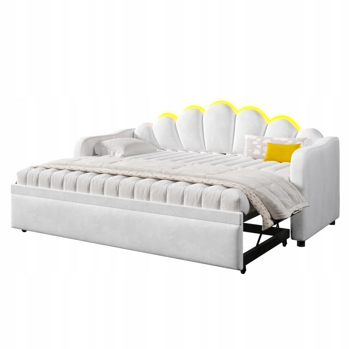 Stylish 90 x 200 cm Sofa Bed with Pull-Out Mattress and LED Lighting