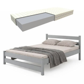 Kamil Grey Single Wooden Bed 90 x 200 cm with Foam Mattress and Slat Base