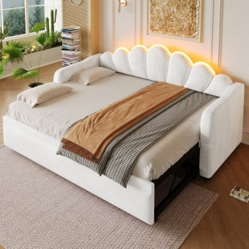 Stylish 90 x 200 cm Sofa Bed with Pull-Out Mattress and LED Lighting